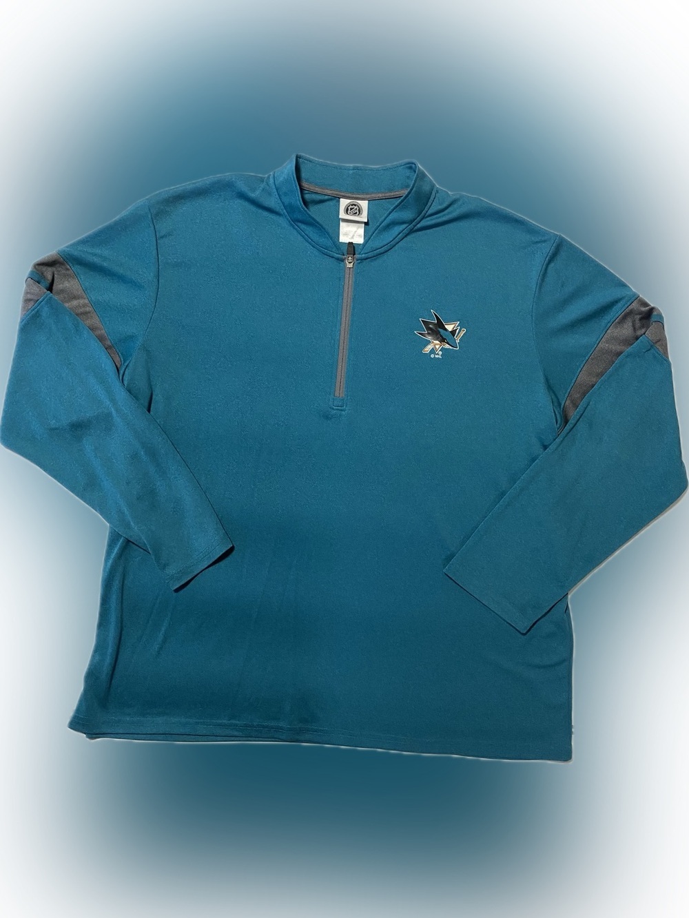 NHL San Jose Sharks Teal Quarter-Zip Pullover with Gray Sleeve Panels